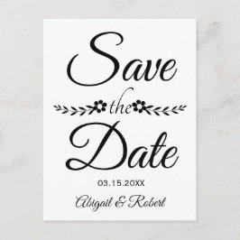 Cartão Postal De Anúncio Save the Date de casamento com tipografia preto e 