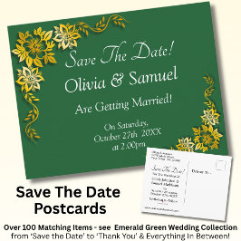 Cartão Postal De Anúncio Save The Date - Emerald Green & Gold