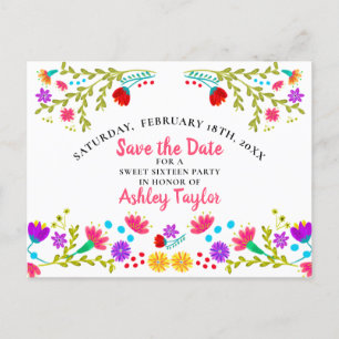 Cartão Postal De Anúncio Save the Date Floral Mexicano Fiesta White Sweet 1