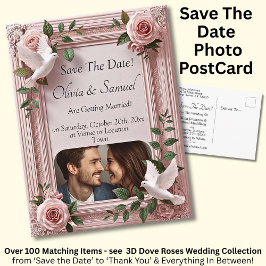 Cartão Postal De Anúncio Save The Date, Photo - Dove & Pink Roses
