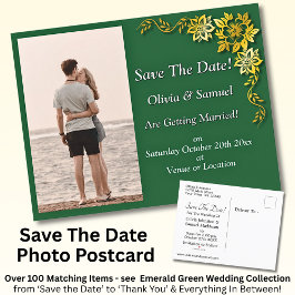 Cartão Postal De Anúncio Save The Date, Photo -Emerald Green & Gold