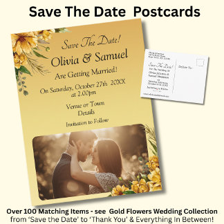 Cartão Postal De Anúncio Save The Date - Photo with Golden Yellow Flowers