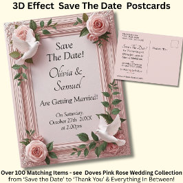 Cartão Postal De Anúncio Save The Date - Pink Roses & Doves Wedding