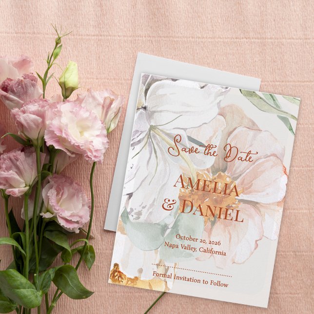 Cartão Postal De Anúncio Save the Date Wedding Card | Floral Blush Peach (Save the Date Wedding Card | Floral Blush Peach)