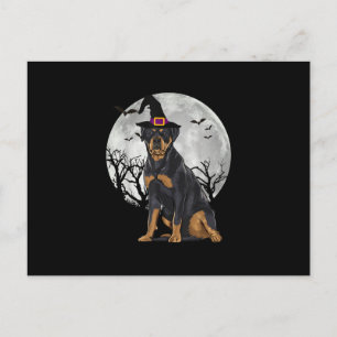 Cartão Postal De Anúncio Scary Rottweiler Dog Witch Hat Halloween