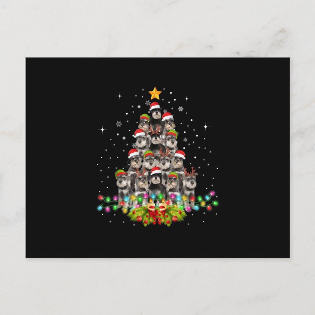 Cartão Postal De Anúncio Schnauzer Cães Árvore Natal Pet Xmas (Frente)