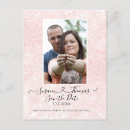 Cartão Postal De Anúncio Script Coração Ligado Blush com Glitter Save the D