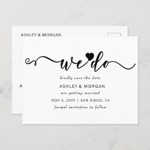 Cartão Postal De Anúncio Script de Coração Preto e Branco Salvamos a Data