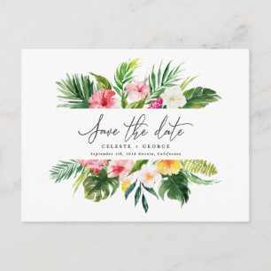Cartão Postal De Anúncio Script de folhagem de aquarela tropical salvar a d