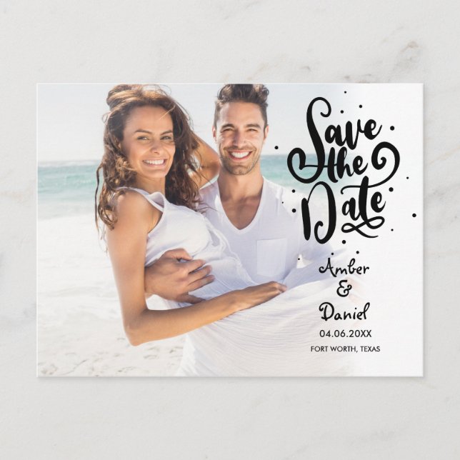 Cartão Postal De Anúncio Script de Foto para Save the Date (Frente)