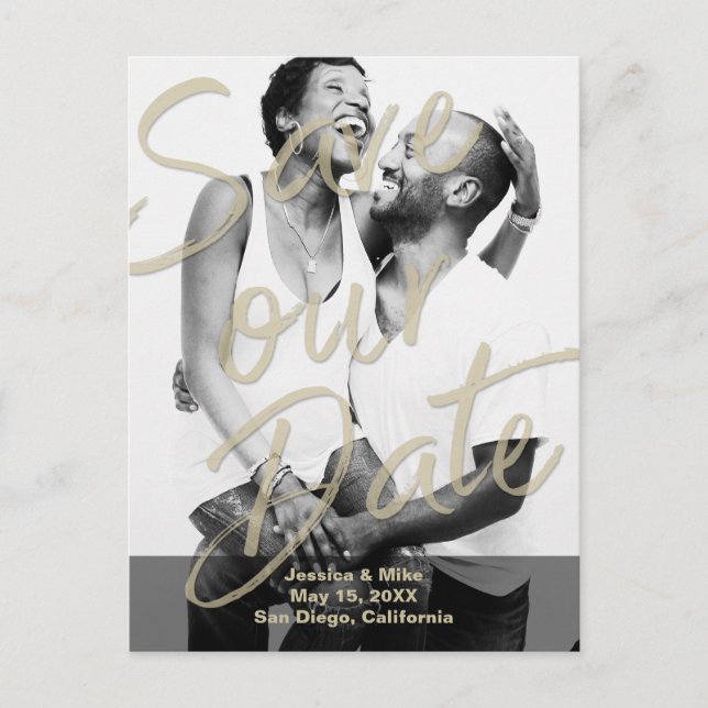 Cartão Postal De Anúncio Script de Fotografia Moderno Dourado Preto Salve N (Frente)