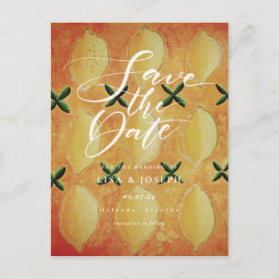 Cartão Postal De Anúncio Script de País de Limões de Fruta Salvar Data