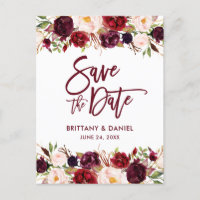Script de Pincel Moderno Burgundy Salva o Floral d