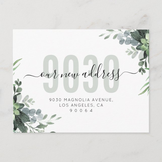 Cartão Postal De Anúncio Script de Verdura Nosso Novo Endereço Mudamos (Frente)