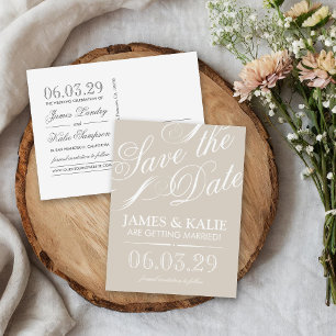 Cartão Postal De Anúncio Script de Vintage de bege claro Salvar a Data