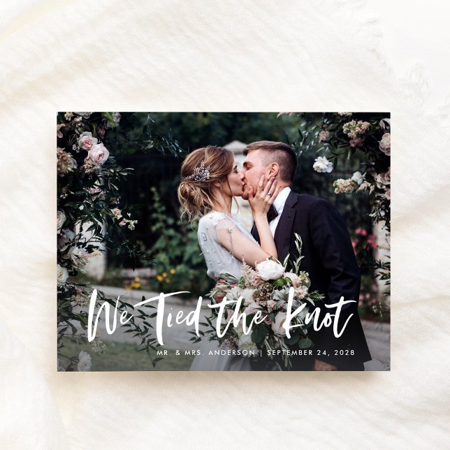 Cartão Postal De Anúncio Script e foto casuais chic | Casamento (Criador carregado)