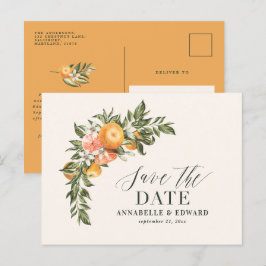 Cartão Postal De Anúncio Script elegante casamento cítrico botânico moderno
