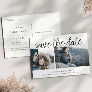 Cartão Postal De Anúncio Script Manuscrito Duas Fotografias Salvar a Data