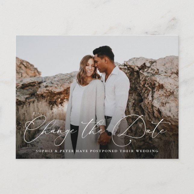 Cartão Postal De Anúncio Script Simplesmente Elegante Alterar o Adiamento d (Frente)