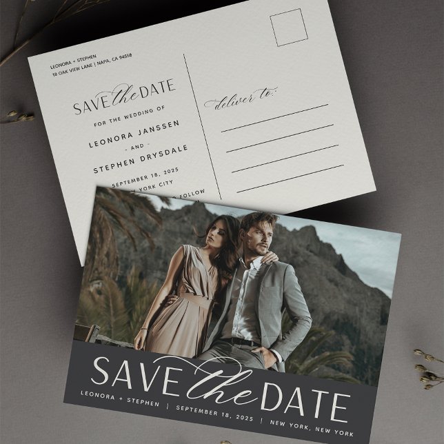 Cartão Postal De Anúncio Script Suave | Foto: Casamento Salvar a Data (Criador carregado)