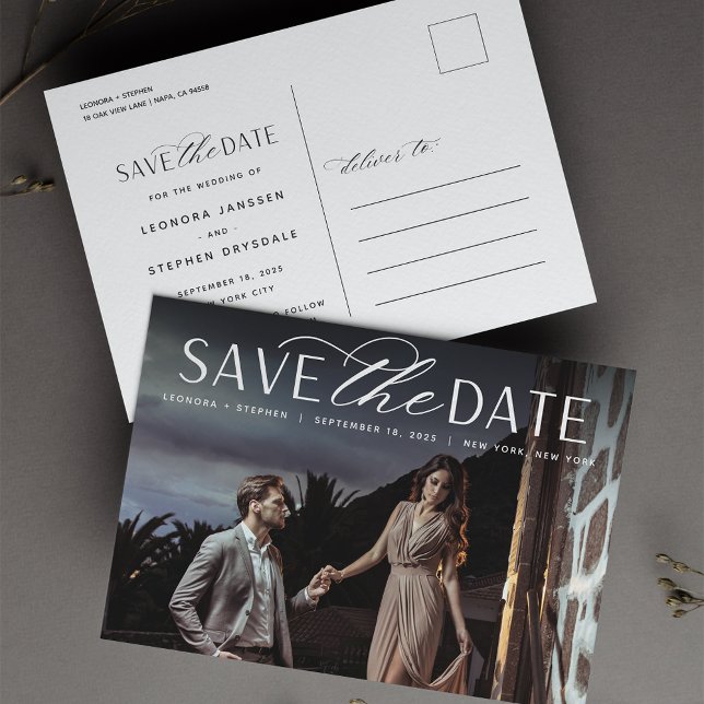 Cartão Postal De Anúncio Script Suave | Foto Casamento Salvar Data (Criador carregado)