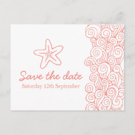 Cartão Postal De Anúncio Sea star & swirls coral & white salve o cartão de 