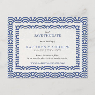 Cartão Postal De Anúncio Seigaiha Japonês Ondas Salva A Data Sem Foto