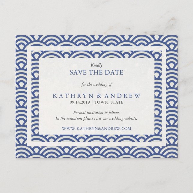 Cartão Postal De Anúncio Seigaiha Japonês Ondas Salva A Data Sem Foto (Frente)