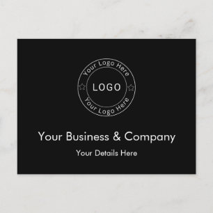 Cartão Postal De Anúncio Seu logotipo empresarial em preto personalizado