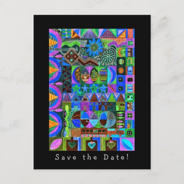 Cartão Postal De Anúncio Shapes Mosaic Salve a Data! (Frente)