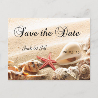 Cartão Postal De Anúncio Shells and Starfish Save The Date Postcard