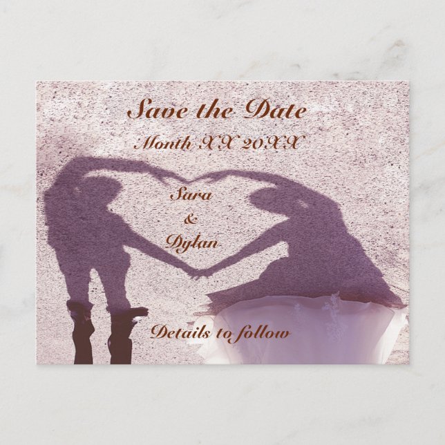 Cartão Postal De Anúncio Silhouette Heart Casal Bridal Salve A Data (Frente)