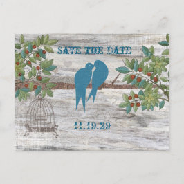 Cartão Postal De Anúncio Silhouette Love Birds Bird Cage Tree Salvar a Data