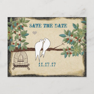Cartão Postal De Anúncio Silhueta Amarelo Pássaros Gaiola Save the Date