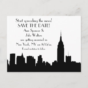 Cartão Postal De Anúncio Silhueta Black Skyline de NYC Salvar a Data
