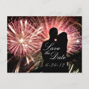 Cartão Postal De Anúncio Silhueta de beijos de Casal do Fireworks