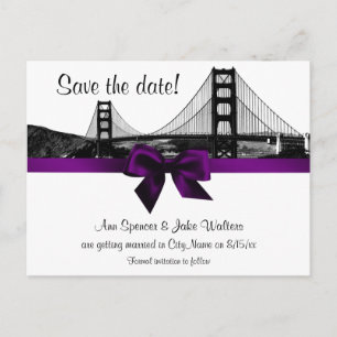 Cartão Postal De Anúncio Silhueta de San Fran em Preto e Branco com Roxo Sa