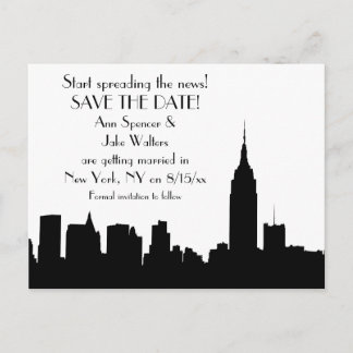 Cartão Postal De Anúncio Silhueta do Céu Noturno de NYC - Salve a Data