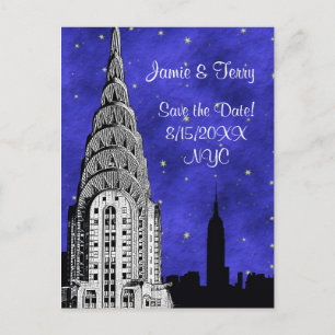Cartão Postal De Anúncio Silhueta do Horizonte de Nova York Azul Estrelas S