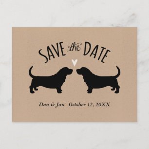 Cartão Postal De Anúncio Silhuetas de Basset Hound para Casamento Save the 