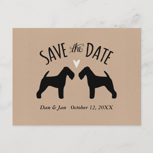 Cartão Postal De Anúncio Silhuetas de Welsh Terrier Casamento Save the Date (Frente)
