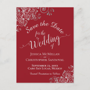 Cartão Postal De Anúncio Silver Frills no Casamento Vermelho Crimson Salve