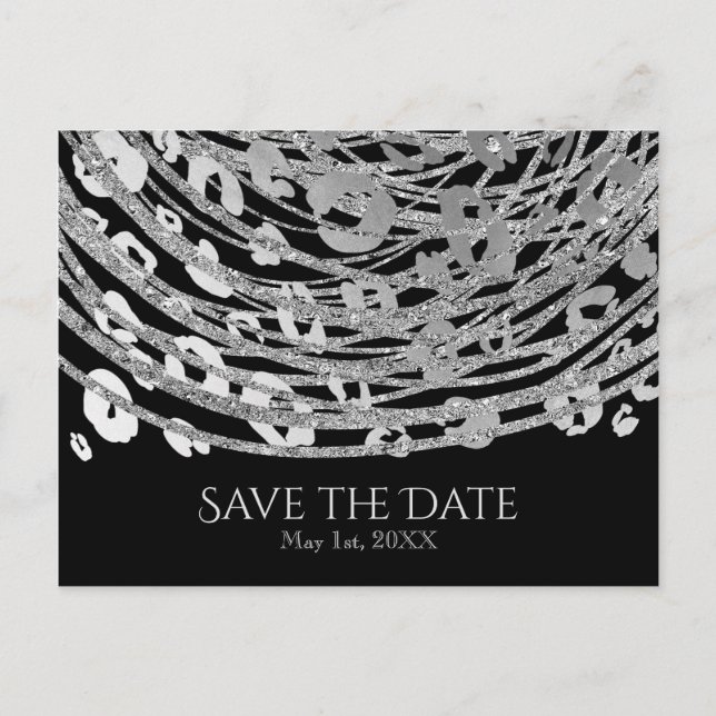 Cartão Postal De Anúncio Silver Glam Cheetah Impressão Exotic Save Date (Sa (Frente)