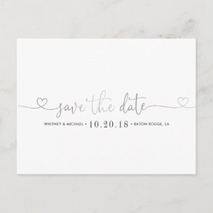 Cartão Postal De Anúncio Silver Heart Salvar a Data