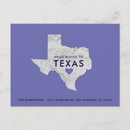 Cartão Postal De Anúncio Silver Metallic Texas Map Periwinkle Novo Endereço