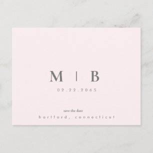 Cartão Postal De Anúncio Simple Sleek Monograma Blush Casamento Salve a Dat