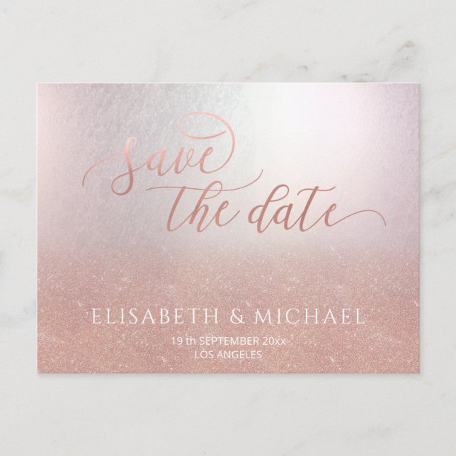 Cartão Postal De Anúncio Simples caligrafia romântica rosa dourada (Frente)