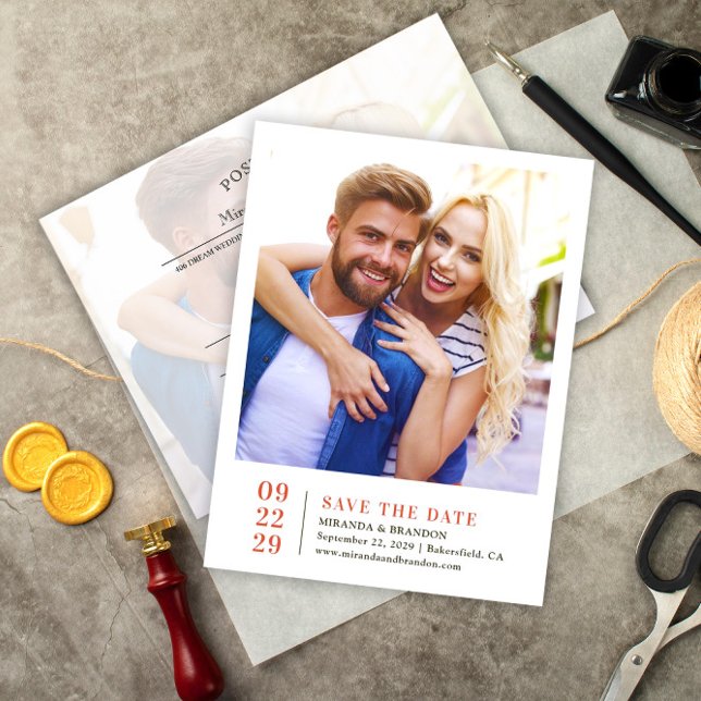 Cartão Postal De Anúncio Simples Casamento de Foto Elegante Salve o Cartão  (Criador carregado)