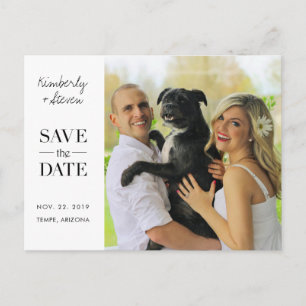 Cartão Postal De Anúncio Simples casamento de fotos modernas Salve o convit