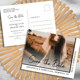 Cartão Postal De Anúncio Simples Foto Preto & Branco Casamento Roteiro Eleg